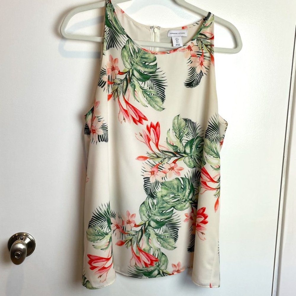 Tropical floral print sleeveless top. Large.